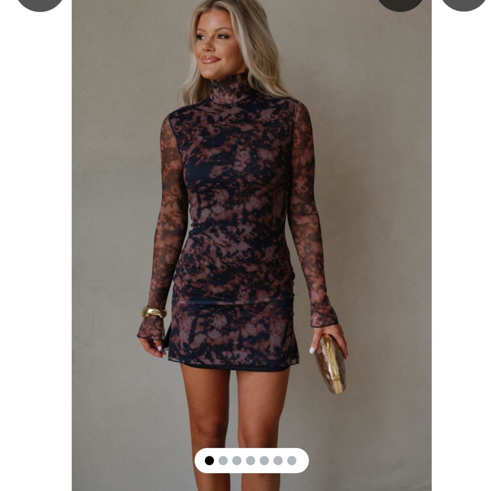 These Three Boutique Corina Mesh Mini Dress - Brown Size Medium